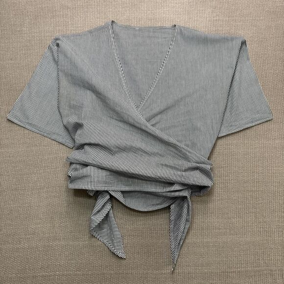 Black and White Striped Cotton Wrap Shirt - Picture 5 of 7